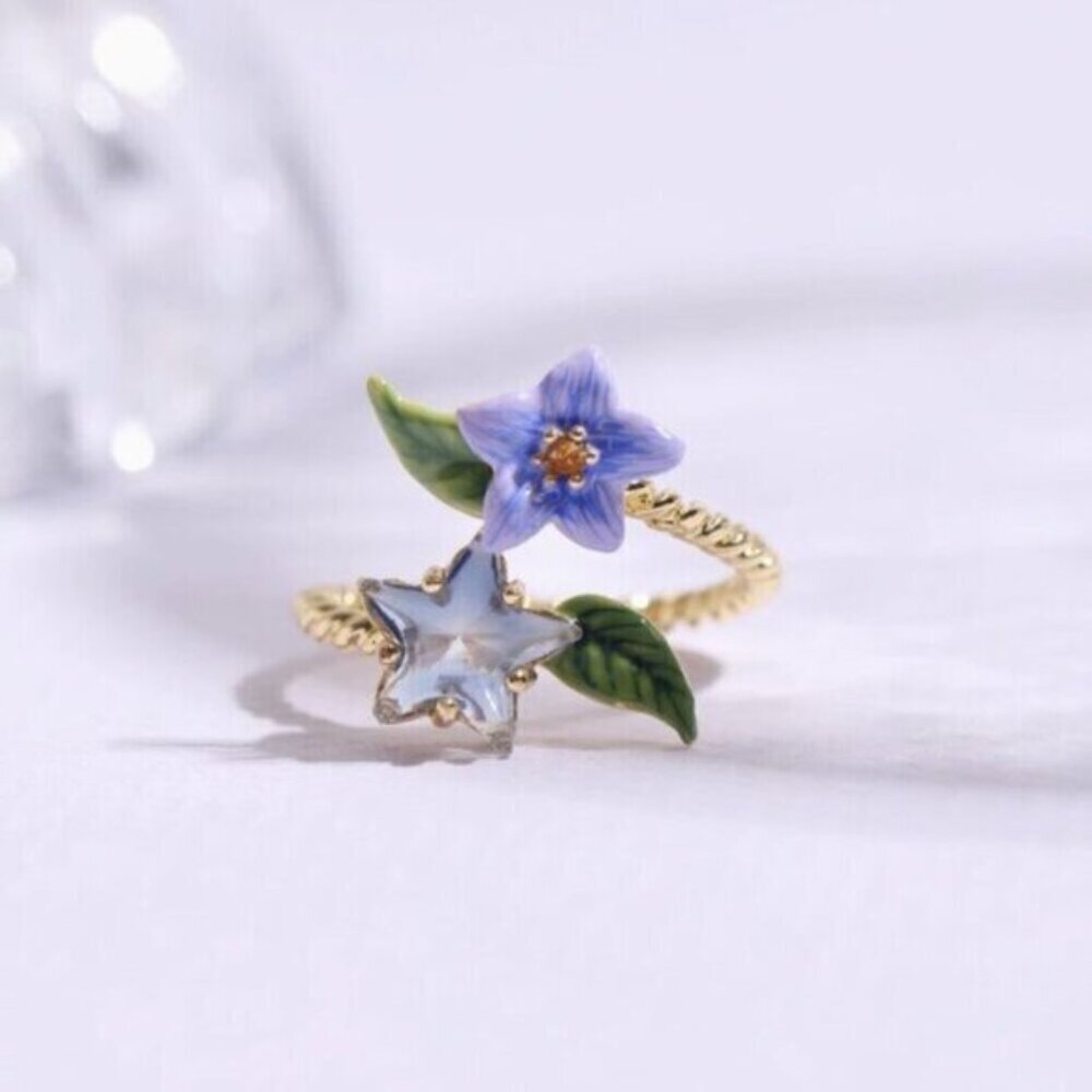 LES NEREIDES Faceted star and blue jasmine flower adjustable you and me ring - Picture 4 of 6